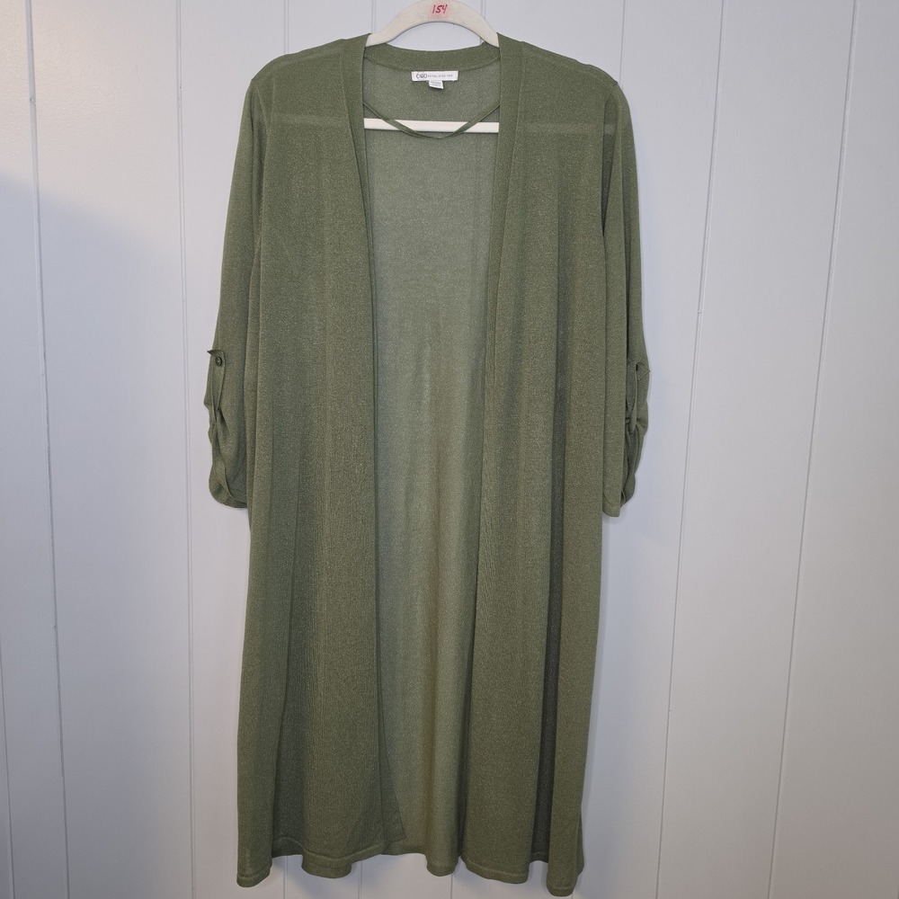 Catos Cardigan Green Shimmer Size 18/20 Womens Lightweight Button Up Sleeves